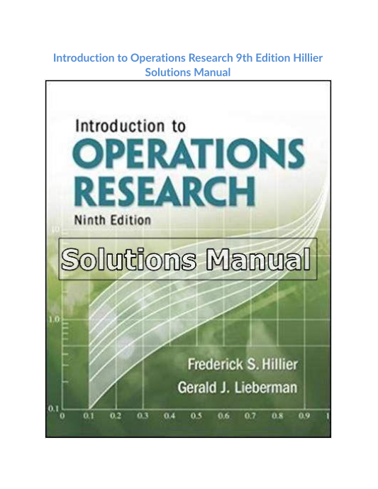 Introduction to Operations Research 9th Edition Hillier Solutions Manual