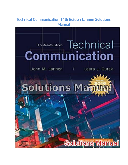 Technical Communication 14th Edition Lannon Solutions Manual