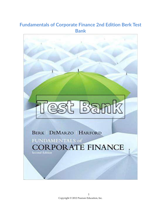 Fundamentals of Corporate Finance 2nd Edition Berk Test Bank