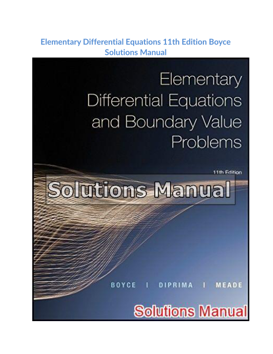 Elementary Differential Equations 11th Edition Boyce Solutions Manual