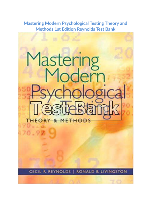 Mastering Modern Psychological Testing Theory and Methods 1st Edition Reynolds Test Bank