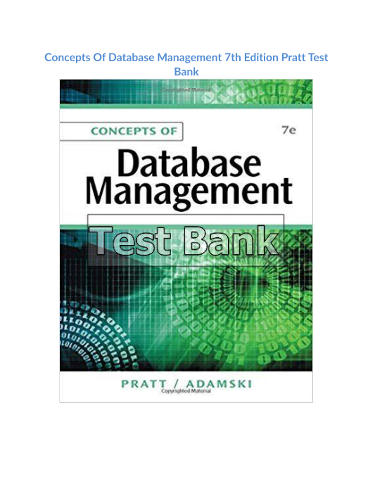 Concepts Of Database Management 7th Edition Pratt Test Bank