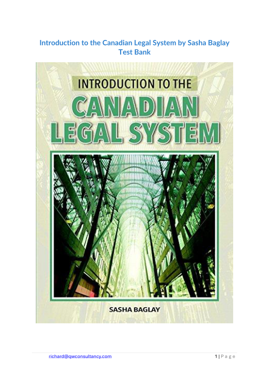 Introduction to the Canadian Legal System by Sasha Baglay Test Bank