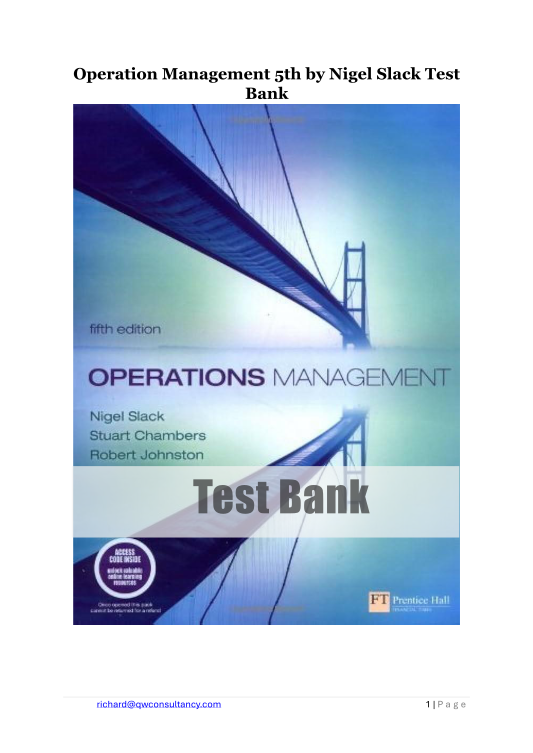 Operation Management 5th by Nigel Slack Test Bank